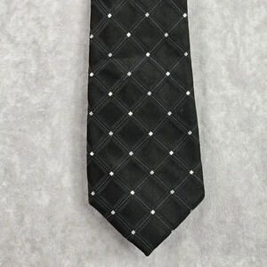 Nautica Black Silver Gray Stripe Geometric Diamond 100%‎ Silk Mens Neck Tie NWOT